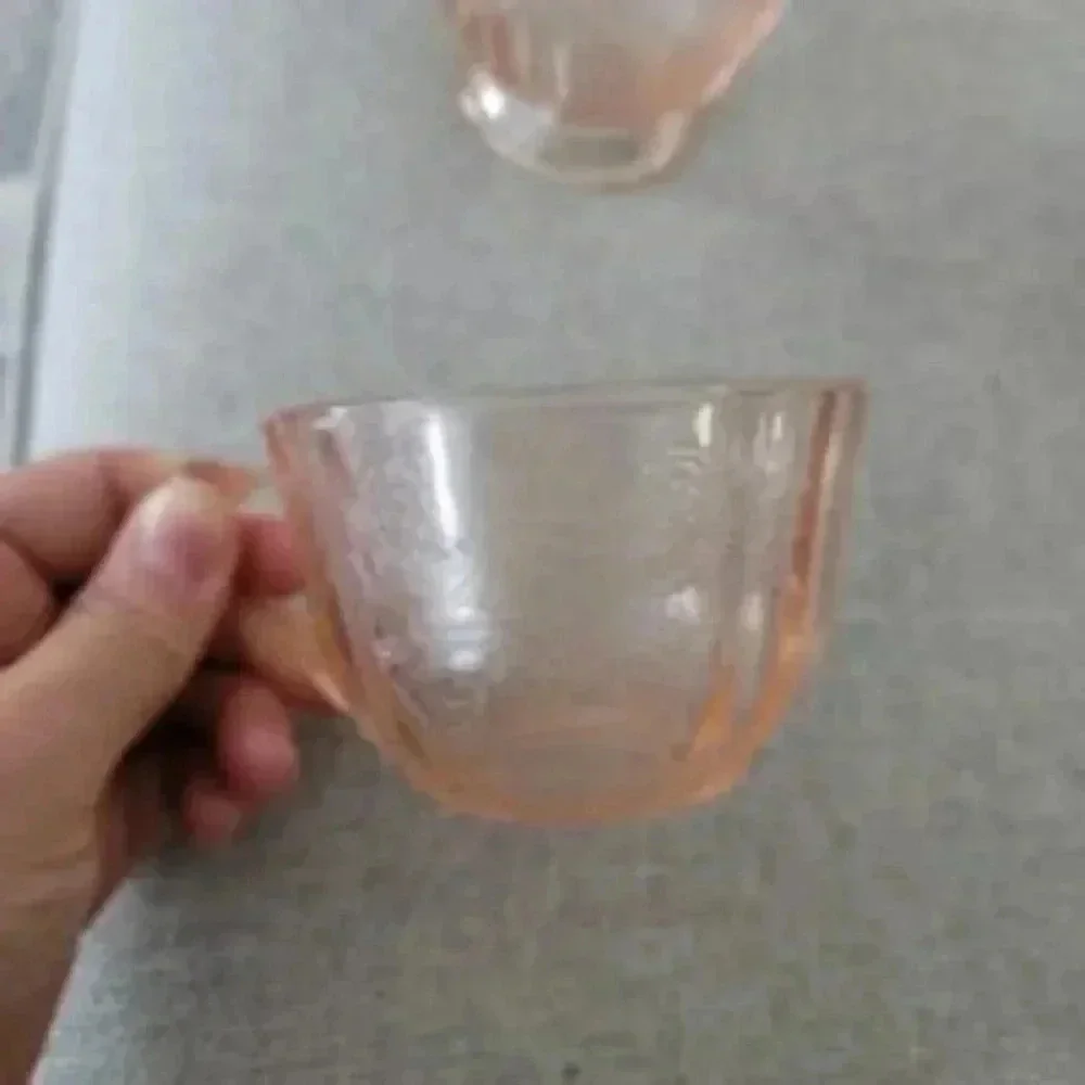 Vintage Depression Federal Madrid Glass Pink Teacup , goblet, and creamer.